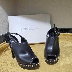BCBG Black Studded Peep-Toe Heels